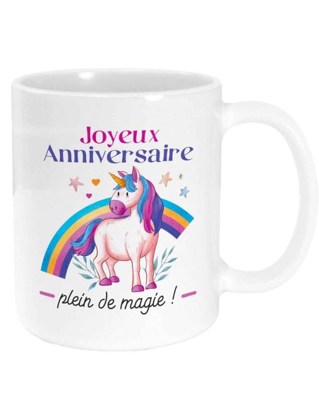 Mug Joyeux anniversaire Licorne - Dimensions : 11,5 x 8 x 9,7 cm