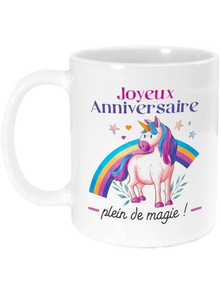 Mug Joyeux anniversaire Licorne - Dimensions : 11,5 x 8 x 9,7 cm