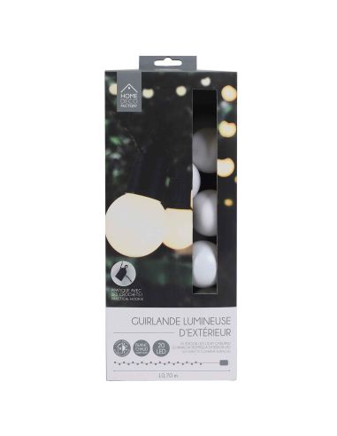Guirlande Lumineuse d'Extérieur 20 Ampoules Blanches LEDS - Longueur : 5,70 Mètres