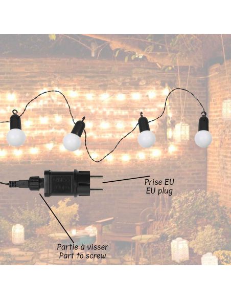 Guirlande Lumineuse d'Extérieur 20 Ampoules Blanches LEDS - Longueur : 5,70 Mètres
