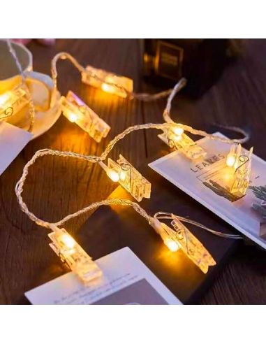Guirlande Lumineuse d'Intèrieur 10 Leds - avec Pinces Porte Photos - Longueur : 1,60 m.