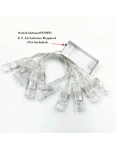 Guirlande Lumineuse d'Intèrieur 10 Leds - avec Pinces Porte Photos - Longueur : 1,60 m.