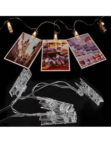Guirlande Lumineuse d'Intèrieur 10 Leds - avec Pinces Porte Photos - Longueur : 1,60 m.