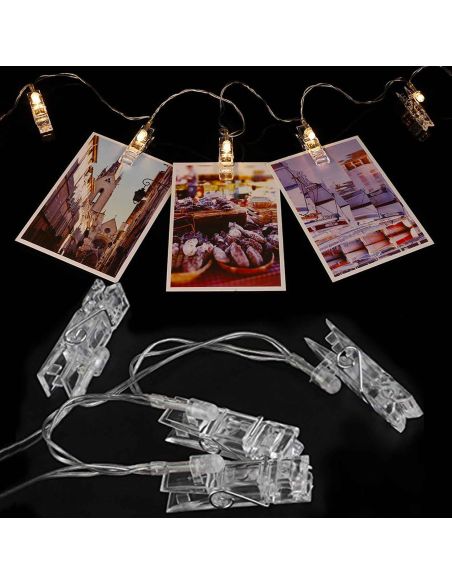 Guirlande Lumineuse d'Intèrieur 10 Leds - avec Pinces Porte Photos - Longueur : 1,60 m.