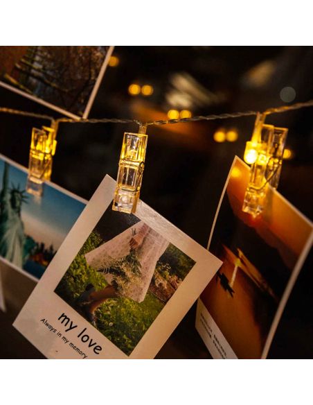 Guirlande Lumineuse d'Intèrieur 10 Leds - avec Pinces Porte Photos - Longueur : 1,60 m.