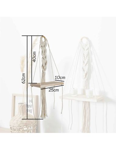 Étagère Murale Style Déco Boho - Dimensions : L. 25 x P. 10 x H. 62  cm