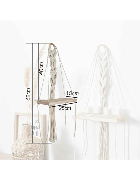 Étagère Murale Style Déco Boho - Dimensions : L. 25 x P. 10 x H. 62  cm