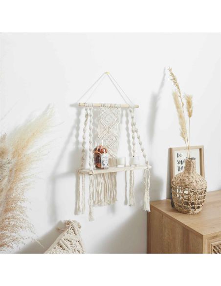 Étagère Murale Style Déco Boho - Dimensions : L. 30 x P. 15 x H. 50 cm