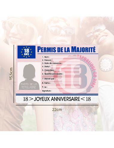 Faux Permis Humoristique de la Majorité 18 Ans - Version Féminine
