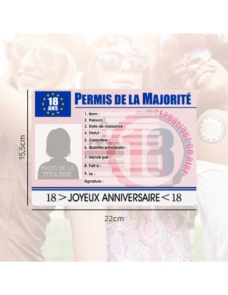 Faux Permis Humoristique de la Majorité 18 Ans - Version Féminine