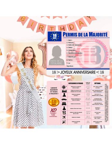 Faux Permis Humoristique de la Majorité 18 Ans - Version Féminine