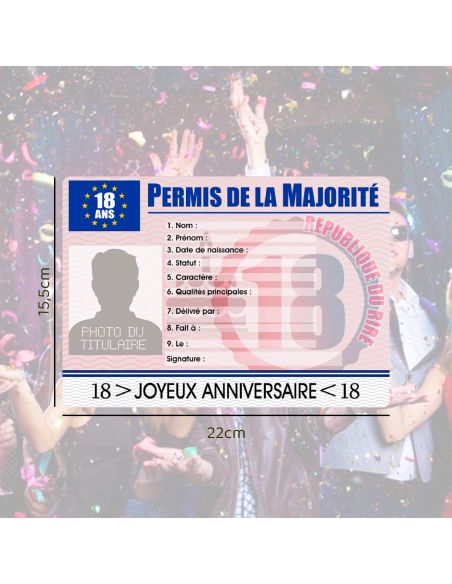 Faux Permis Humoristique de la Majorité 18 Ans / Version Masculine