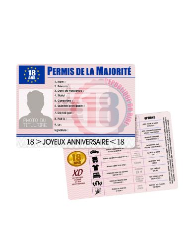Faux Permis Humoristique de la Majorité 18 Ans / Version Masculine