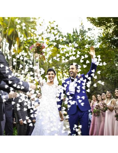 Lot de 2 Canons à Confettis Cœurs Blancs Vive les Mariés