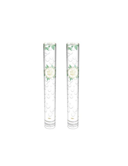 Lot de 2 Canons à Confettis Cœurs Blancs Vive les Mariés