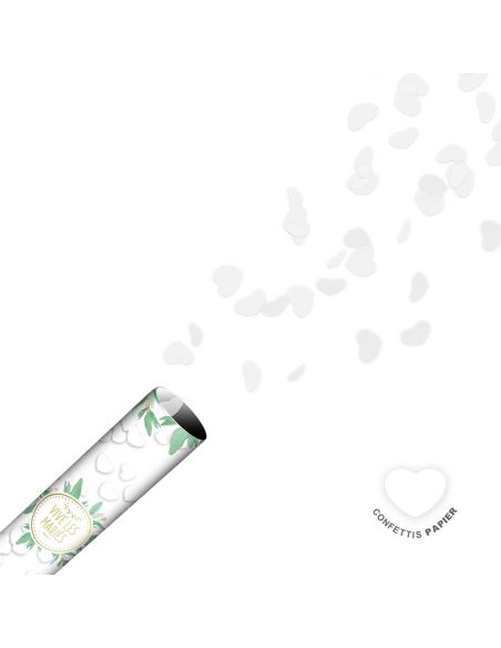 Lot de 4 Canons à Confettis Cœurs Blancs Vive les Mariés