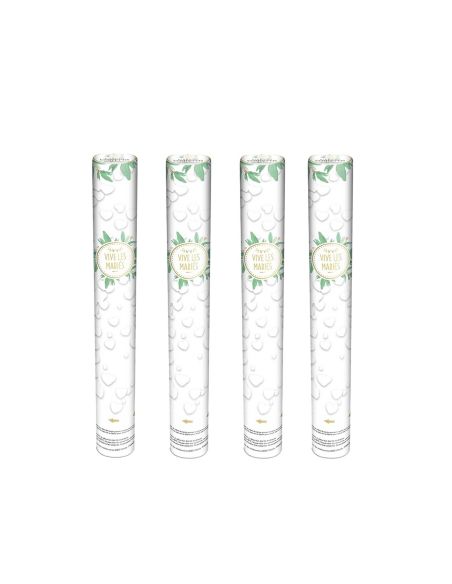 Lot de 4 Canons à Confettis Cœurs Blancs Vive les Mariés