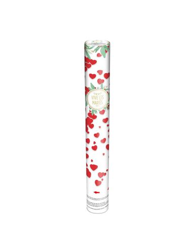Lot de 2 Canons à Confettis Cœurs Rouges Vive les Mariés