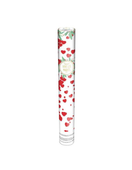 Lot de 2 Canons à Confettis Cœurs Rouges Vive les Mariés
