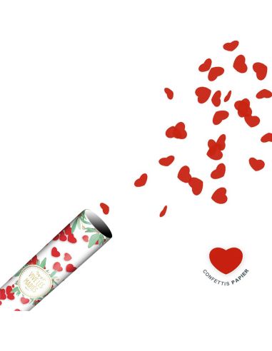 Lot de 2 Canons à Confettis Cœurs Rouges Vive les Mariés