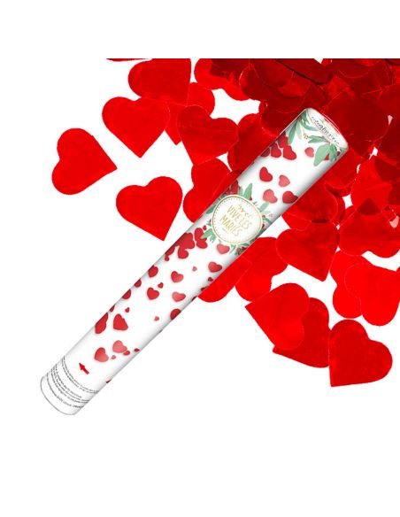 Lot de 2 Canons à Confettis Cœurs Rouges Vive les Mariés