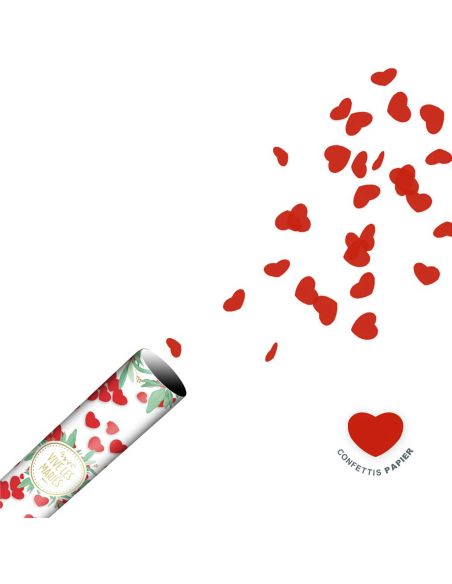 Lot de 4 Canons à Confettis Cœurs Rouges Vive les Mariés