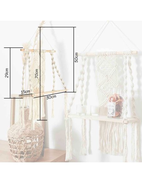 Étagère Murale Style Déco Boho - Dimensions : L. 30 x P. 15 x H. 50 cm