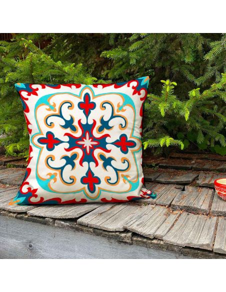 2 Housses Coussins Motif Carreau Ciment - Dimensions : 40 x 40 x 0,5  cm