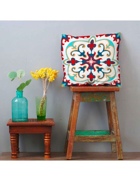 2 Housses Coussins Motif Carreau Ciment - Dimensions : 40 x 40 x 0,5  cm