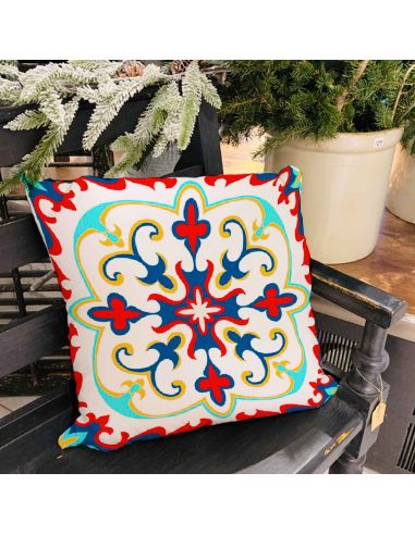 2 Housses Coussins Motif Carreau Ciment - Dimensions : 40 x 40 x 0,5  cm