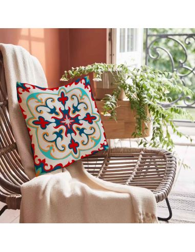 2 Housses Coussins Motif Carreau Ciment - Dimensions : 40 x 40 x 0,5  cm