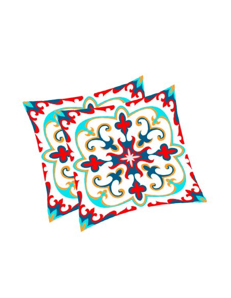 2 Housses Coussins Motif Carreau Ciment - Dimensions : 40 x 40 x 0,5  cm