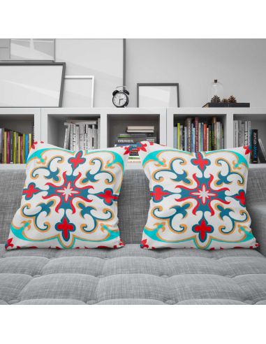 2 Housses Coussins Motif Carreau Ciment - Dimensions : 40 x 40 x 0,5  cm