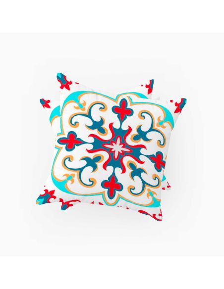 2 Housses Coussins Motif Carreau Ciment - Dimensions : 40 x 40 x 0,5  cm