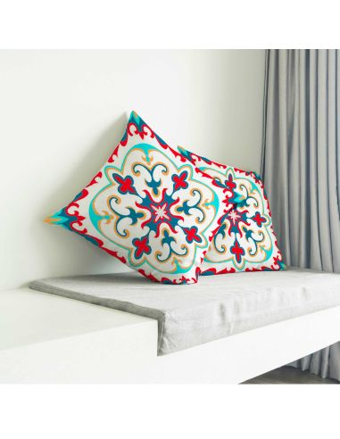 2 Housses Coussins Motif Carreau Ciment - Dimensions : 40 x 40 x 0,5  cm