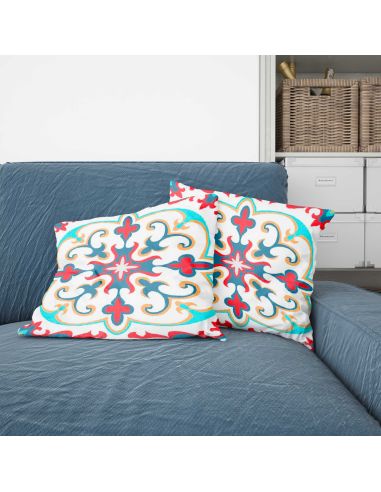 2 Housses Coussins Motif Carreau Ciment - Dimensions : 40 x 40 x 0,5  cm