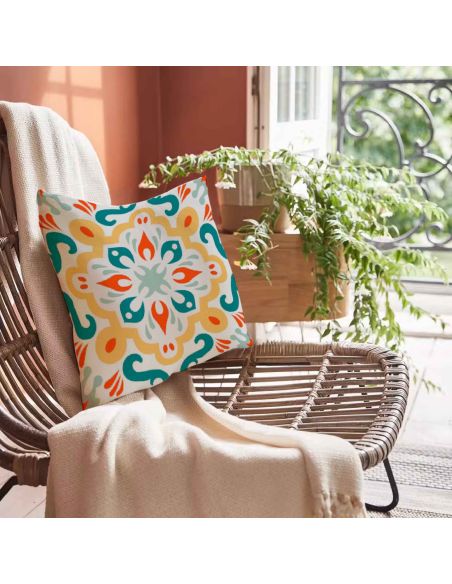 2 Housses Coussins Motif Carreau Ciment mod2 - Dimensions : 40 x 40 x 0,5  cm