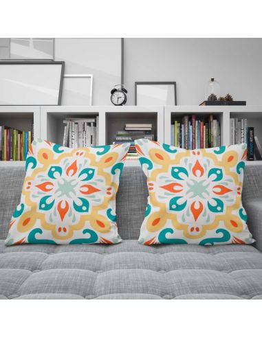 2 Housses Coussins Motif Carreau Ciment mod2 - Dimensions : 40 x 40 x 0,5  cm