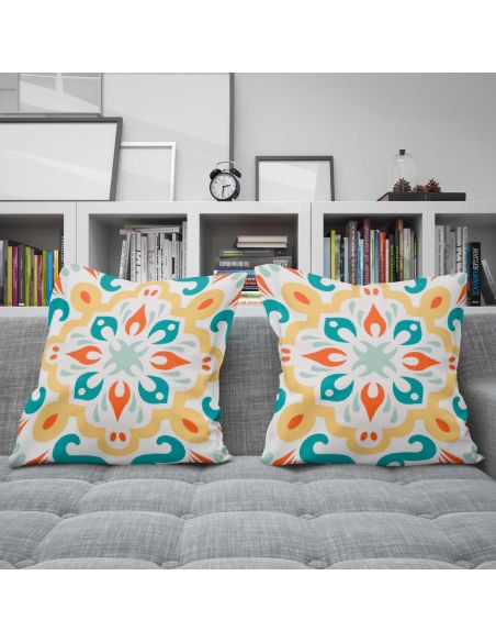 2 Housses Coussins Motif Carreau Ciment mod2 - Dimensions : 40 x 40 x 0,5  cm