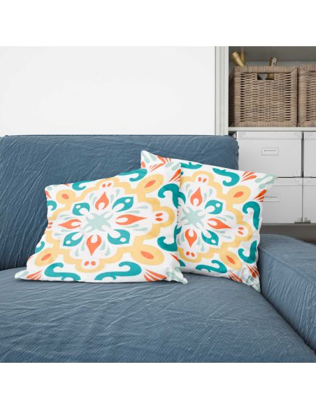 2 Housses Coussins Motif Carreau Ciment mod2 - Dimensions : 40 x 40 x 0,5  cm