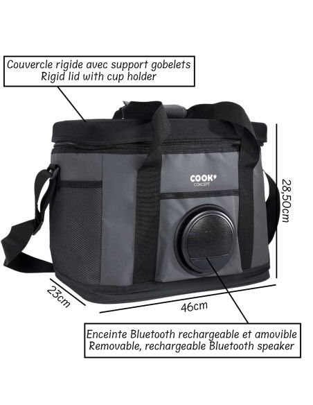 Sac de Transport Fraicheur Enceinte Bluetooth Intégrée - Dimensions : 46 x 23 x 28,5 cm