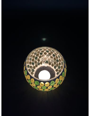 Photophore Motif Mosaïque en Verre - Dimensions : 12 x 12 x 10 cm - Couleur : Jaune