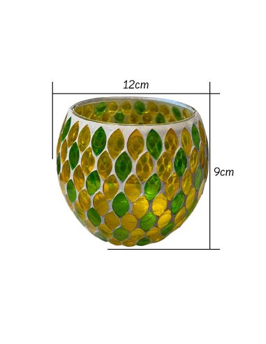 Photophore Motif Mosaïque en Verre - Dimensions : 12 x 12 x 10 cm - Couleur : Jaune