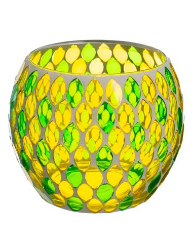 Photophore Motif Mosaïque en Verre - Dimensions : 12 x 12 x 10 cm - Couleur : Jaune