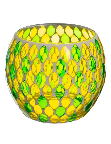Photophore Motif Mosaïque en Verre - Dimensions : 12 x 12 x 10 cm - Couleur : Jaune