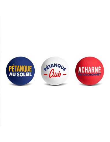 Lot de 3 Cochonnets Pétanque Club - Couleurs : Bleu, Blanc, Rouge