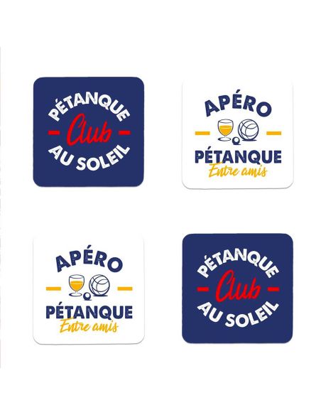 Lot de 4 Dessous de Verre Pétanque Club