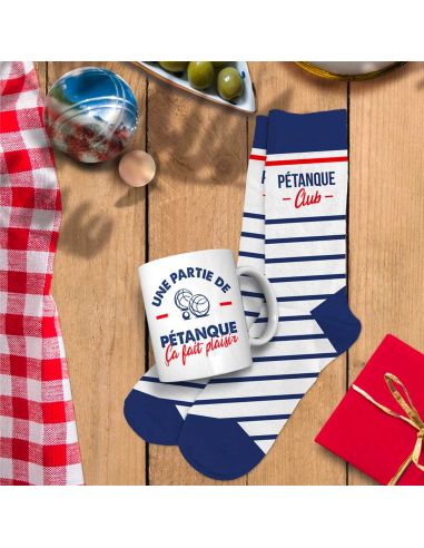 Coffret Cadeau Mug et Paire de Chaussettes Thème Pétanque