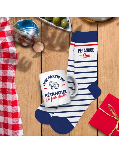 Coffret Cadeau Mug et Paire de Chaussettes Thème Pétanque