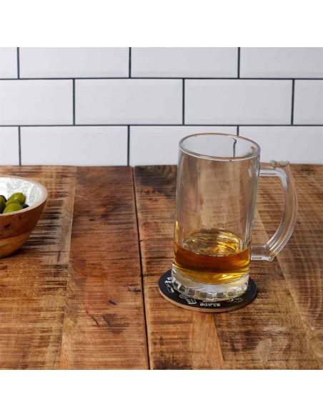 Lot 4 Dessous de Verre Ronds en Bois Bistrot - 3 modèles Différents